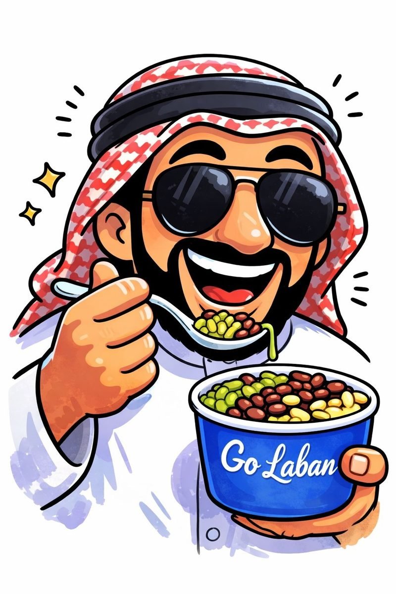 Mascot in sunglasses with a Go Laban bowl